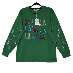 GRACE EMMA Christmas Sweatshirt Women's Large Ugly Sweater holidays FA LA LA NEW